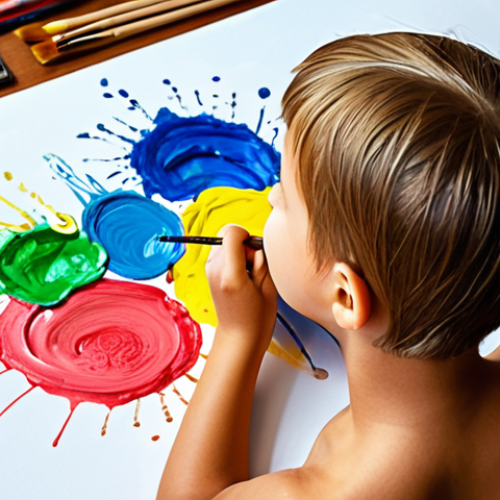 Home 23 ** A person happily drawing with colorful paints and brushes, expressing their inner thoughts and creating a new story on paper. This could be a child or an adult, emphasizing the joy and freedom of artistic expression.
**