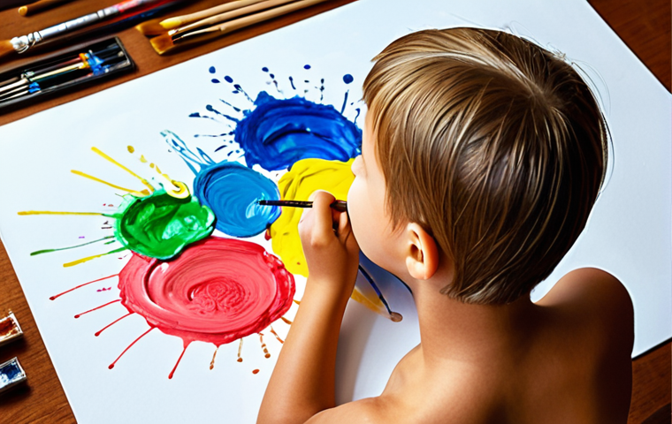 ** A person happily drawing with colorful paints and brushes, expressing their inner thoughts and creating a new story on paper. This could be a child or an adult, emphasizing the joy and freedom of artistic expression.

**