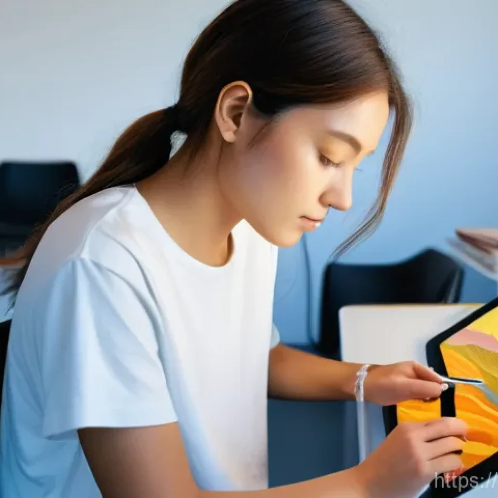 미술 교육과 프로크리에이트 사용법 - **Prompt:** A young, gender-neutral digital artist, aged between 18-25, is deeply engrossed in drawi...