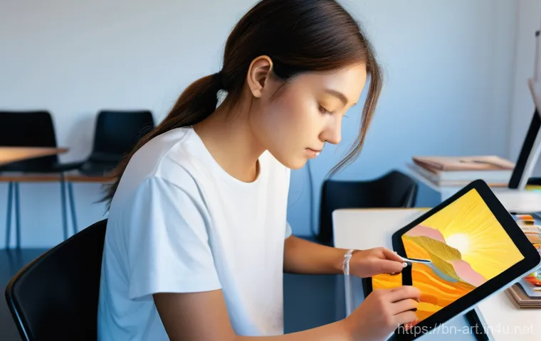미술 교육과 프로크리에이트 사용법 - **Prompt:** A young, gender-neutral digital artist, aged between 18-25, is deeply engrossed in drawi...