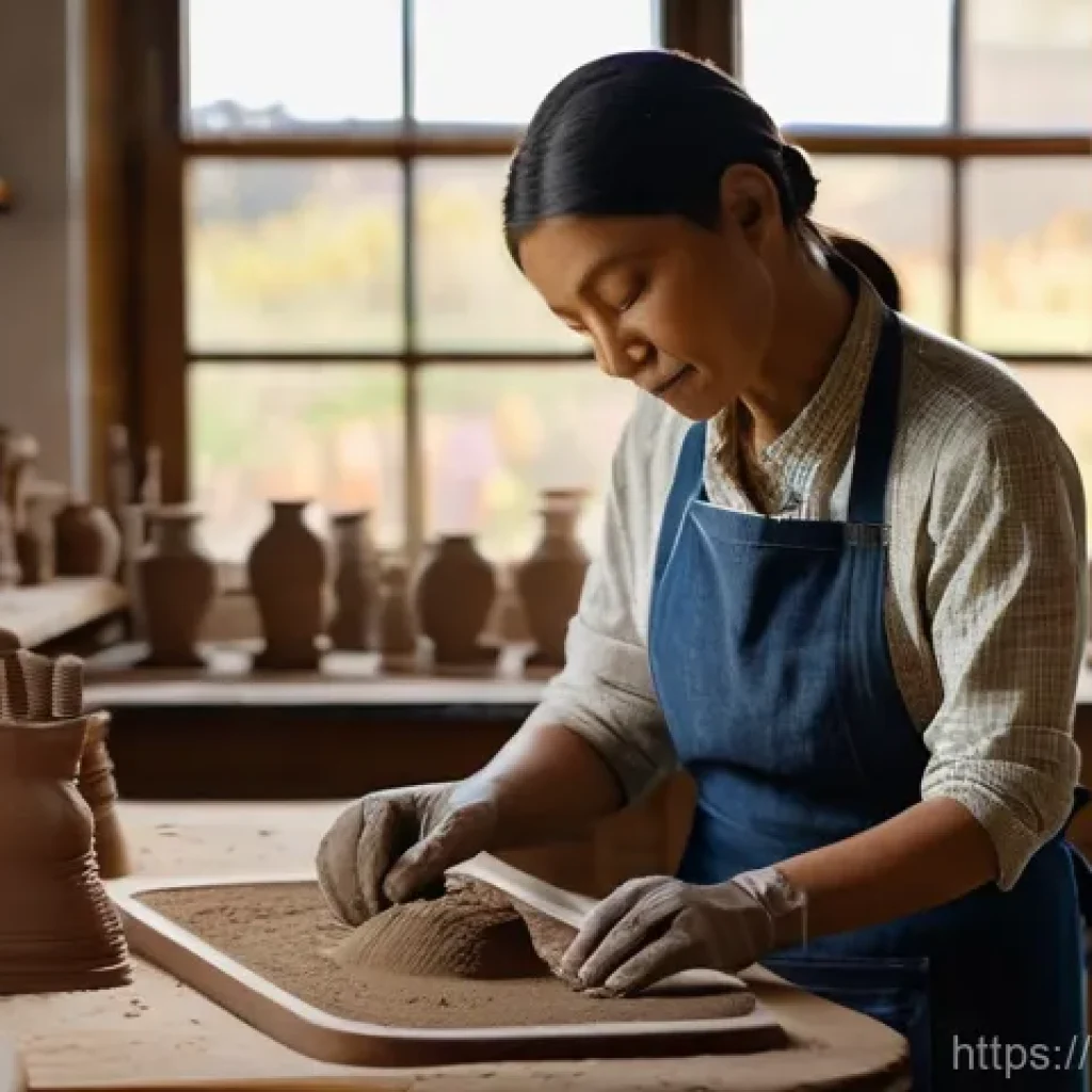미술 교육과 입체 조형 - **Prompt:** A focused sculptor, wearing comfortable work clothes (e.g., a denim apron over a long-sl...