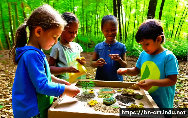 미술 교육과 환경 예술 - **Prompt for "Children's Nature Art Workshop":**
    A vibrant, sun-drenched scene showing a diverse...