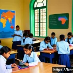 미술 교육과 예술과학 융합 - A vibrant classroom scene in a Bengali school where diverse students, wearing modest clothing and cu...